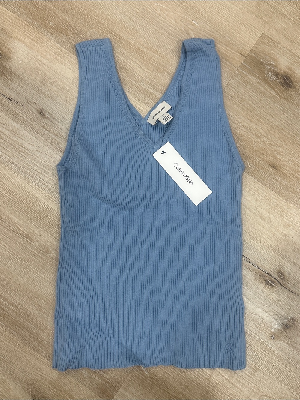Calvin Klein Jeans Dusty Blue Ribbed V-Neck Tank